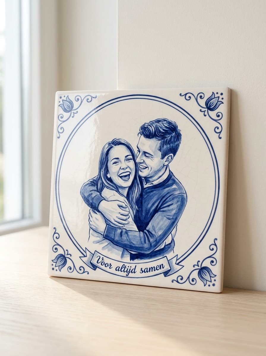 Fotokachel — dein Foto in Delfter Blau auf Keramik gemalt